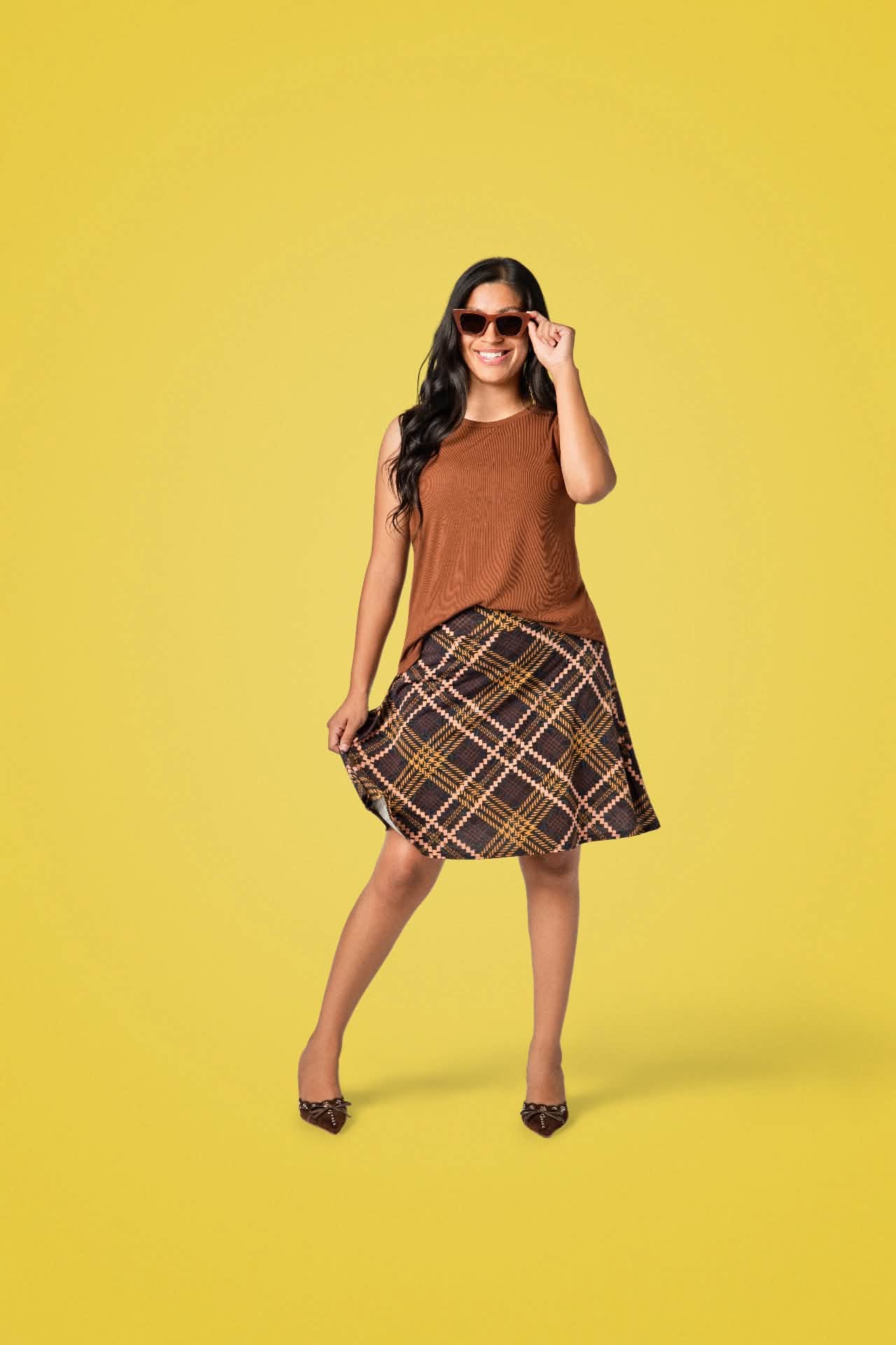 LuLaRoe Eileen Skort - Navy, Mustard & Blush Plaid
