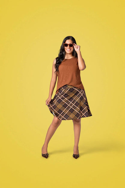 LuLaRoe Eileen Skort - Navy, Mustard & Blush Plaid