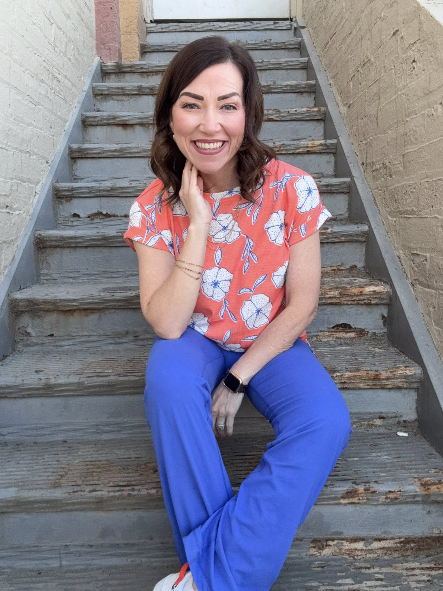 LuLaRoe LuLaRoe Leah Tunic - Coral Bloom Sketch 