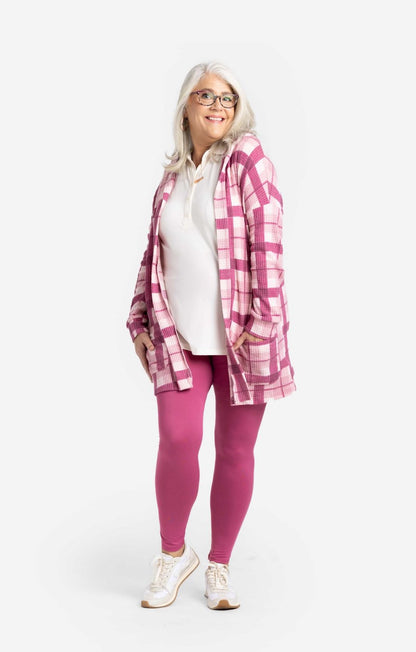 LuLaRoe Cozy Mackenzie Cardigan - Mauve & Berry Plaid