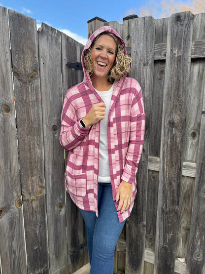 LuLaRoe Cozy Mackenzie Cardigan - Mauve & Berry Plaid