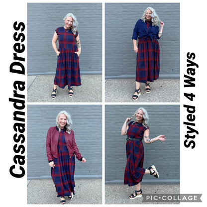 LuLaRoe Cassandra Cap Sleeve Midi Dress – Burgundy Red & Navy Blue Plaid – view 7
