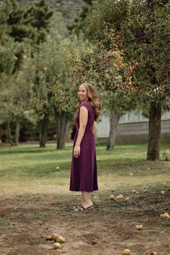 LuLaRoe Cassandra Cap Sleeve Midi Dress – Solid Deep Plum – view 4