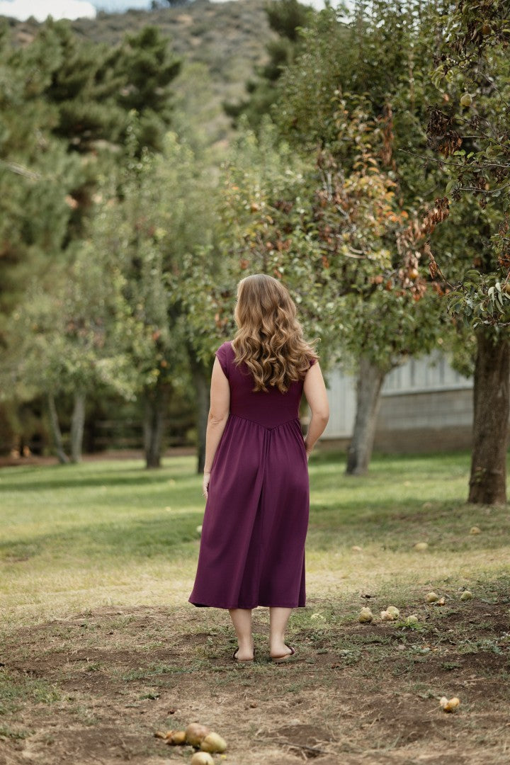 LuLaRoe Cassandra Cap Sleeve Midi Dress – Solid Deep Plum – view 6