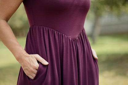 LuLaRoe Cassandra Cap Sleeve Midi Dress – Solid Deep Plum – view 7