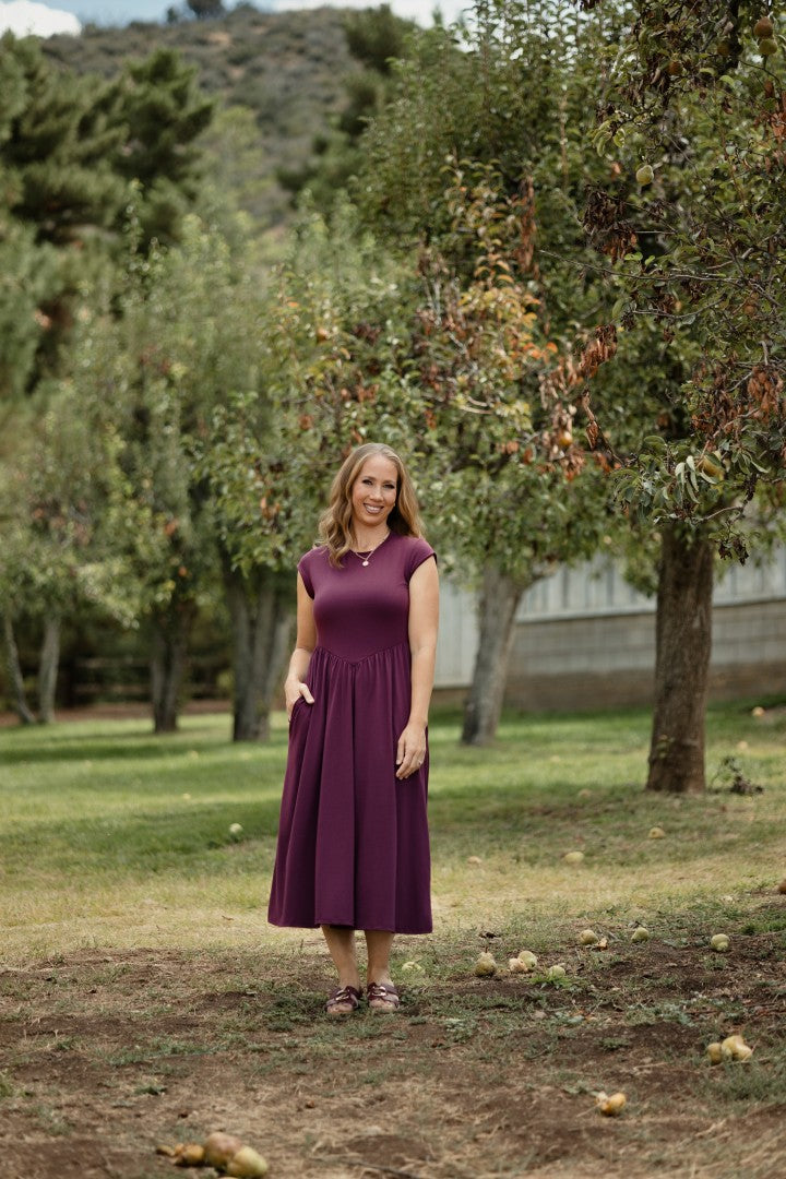 LuLaRoe Cassandra Cap Sleeve Midi Dress – Solid Deep Plum – view 3
