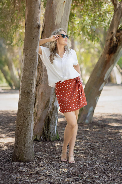 LuLaRoe Rose Wrap Skort - Cinnamon Spice Polka Dot