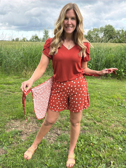 LuLaRoe Rose Wrap Skort - Cinnamon Spice Polka Dot