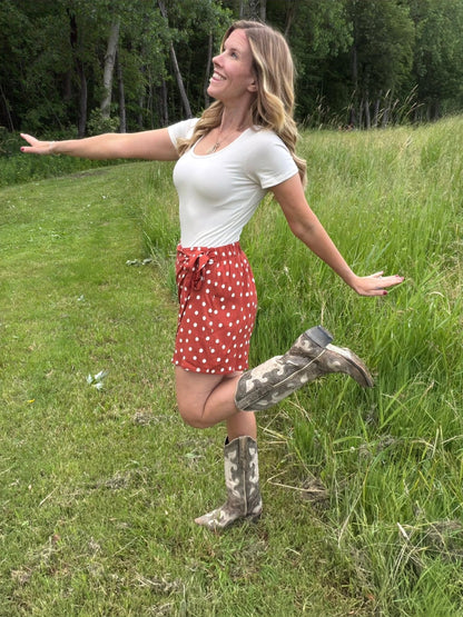 LuLaRoe Rose Wrap Skort - Cinnamon Spice Polka Dot