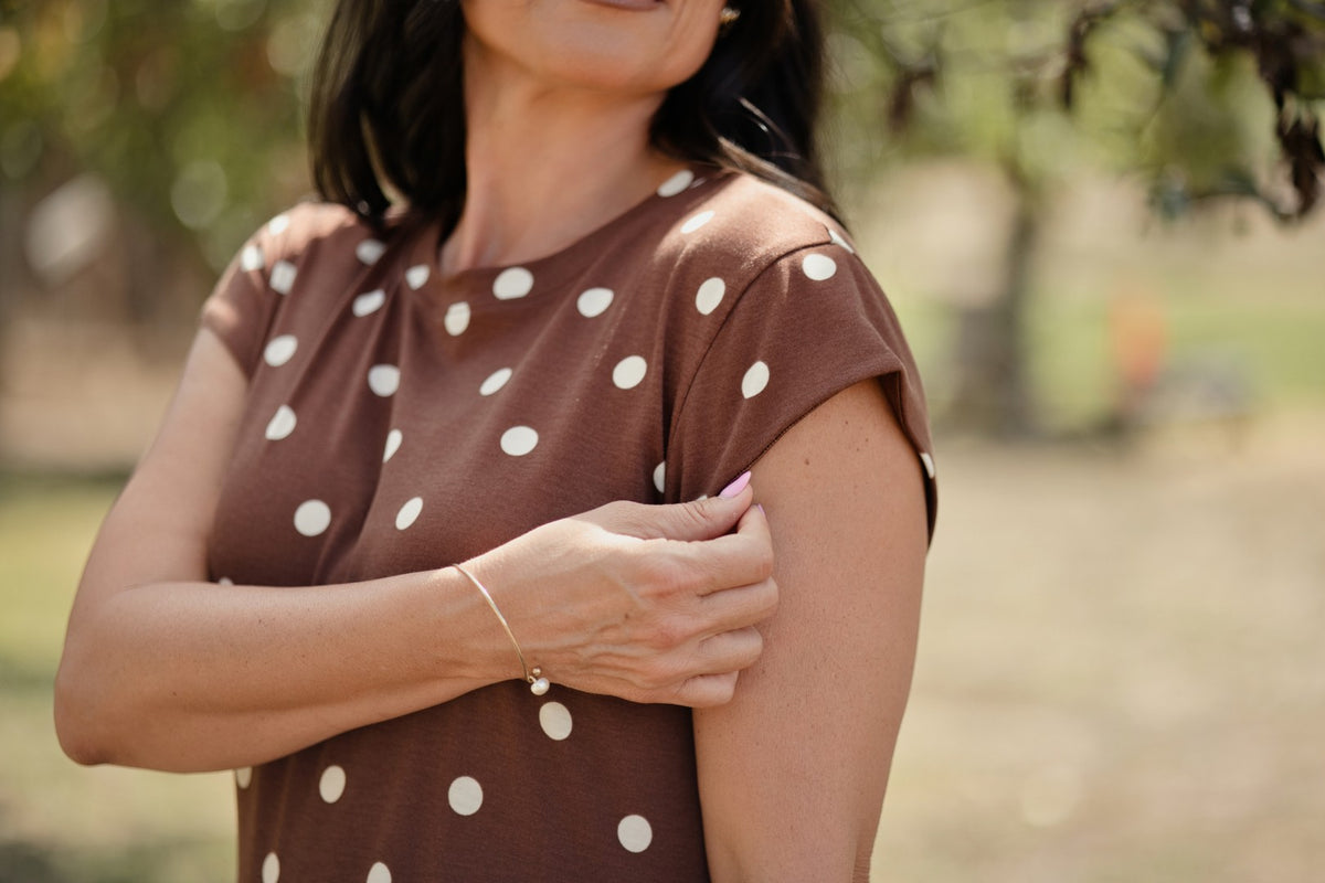 LuLaRoe Cassandra Cap Sleeve Midi Dress – Chocolate Brown & Ivory Polka Dots – view 7