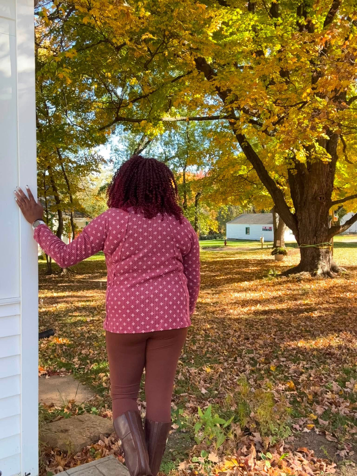 LuLaRoe WarmTech fleece-lined leggings solid warm chocolate brown - detail and lifestyle view 4