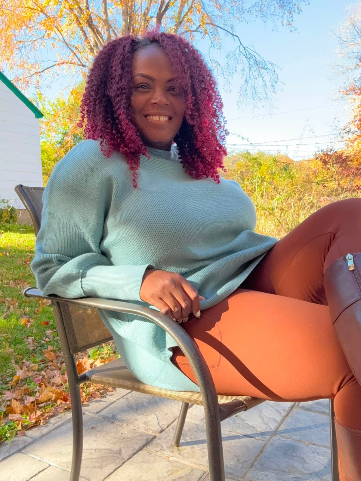 LuLaRoe WarmTech fleece-lined leggings solid warm chocolate brown - detail and lifestyle view 5