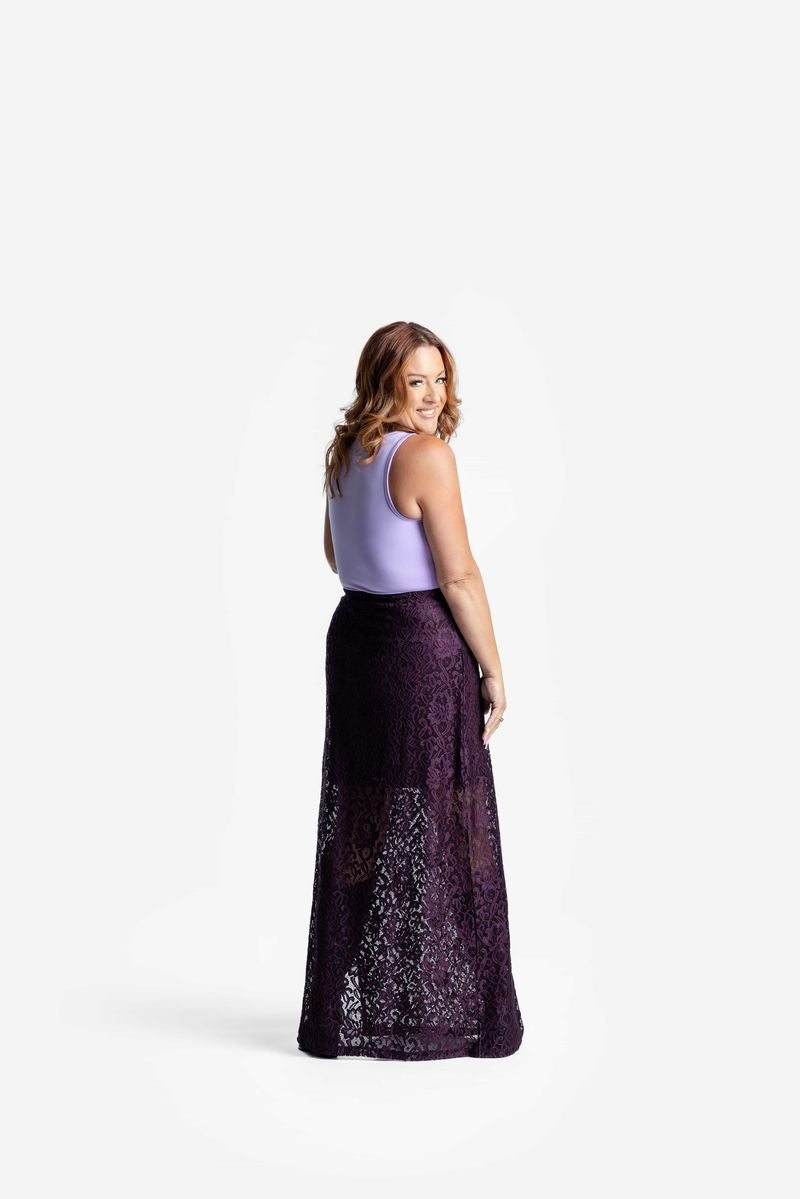 LuLaRoe LuLaRoe Tihane Lace Maxi Skirt - Solid Midnight Plum Lace 
