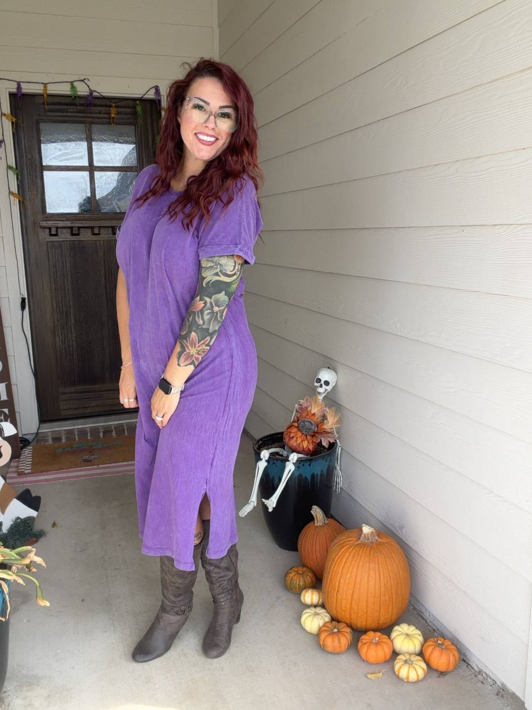 LuLaRoe Leticia Solid Mineral Washed Vibrant Orchid Purple 100% cotton mineral washed midi T-shirt dress - product image 4
