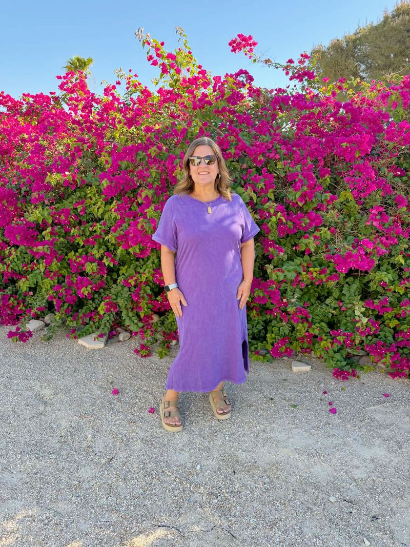LuLaRoe Leticia Solid Mineral Washed Vibrant Orchid Purple 100% cotton mineral washed midi T-shirt dress - product image 3
