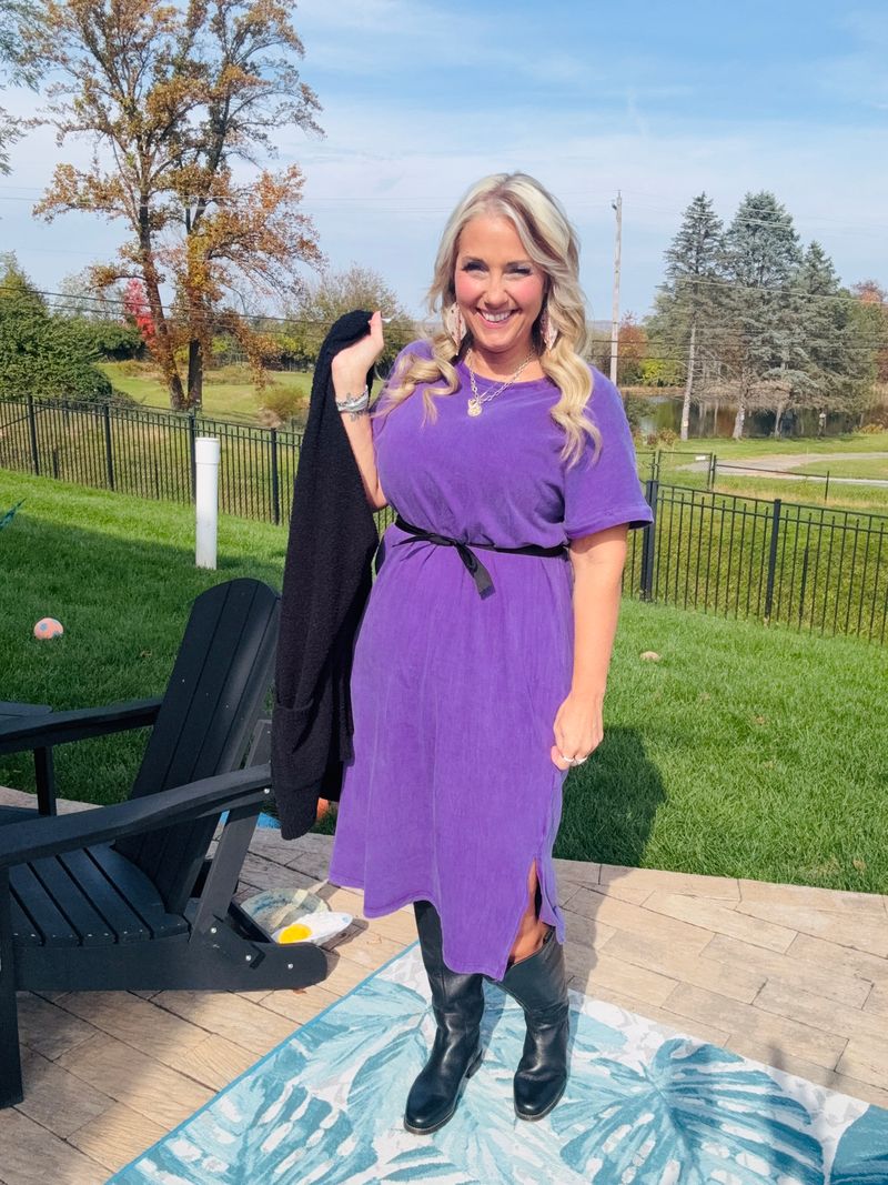LuLaRoe Leticia Solid Mineral Washed Vibrant Orchid Purple 100% cotton mineral washed midi T-shirt dress - product image 7