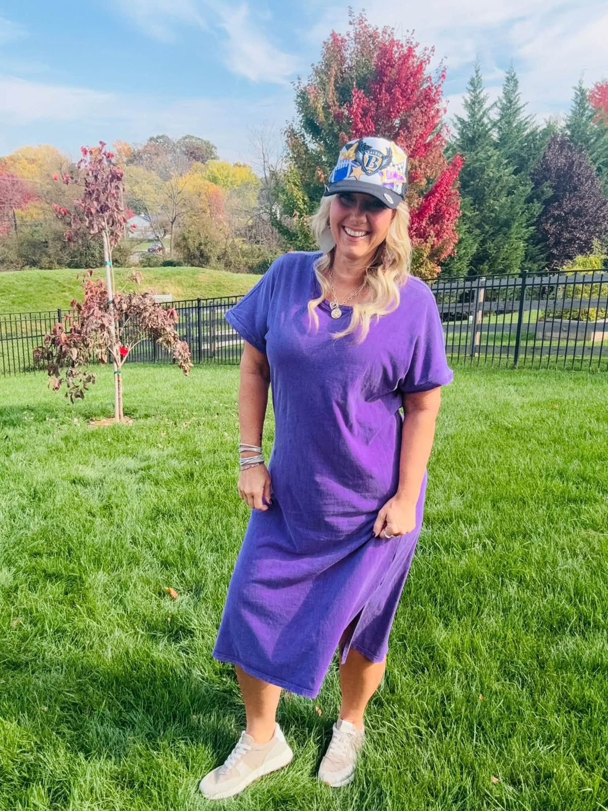 LuLaRoe Leticia Solid Mineral Washed Vibrant Orchid Purple 100% cotton mineral washed midi T-shirt dress - product image 8