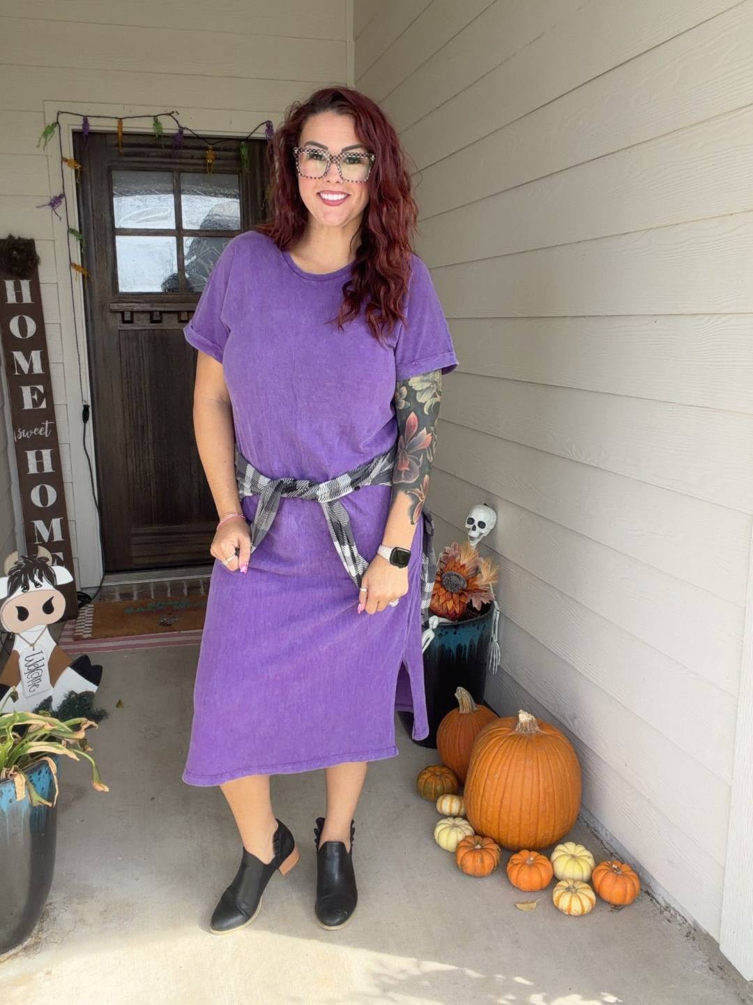 LuLaRoe Leticia Solid Mineral Washed Vibrant Orchid Purple 100% cotton mineral washed midi T-shirt dress - product image 6