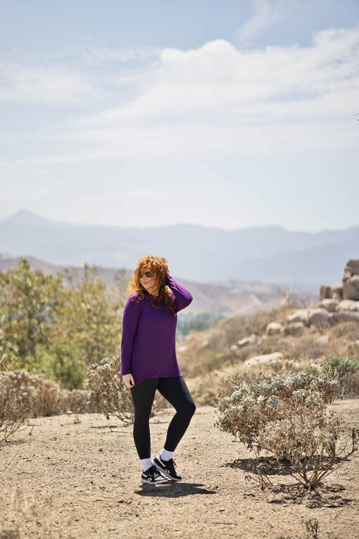 LuLaRoe Sharon Long Sleeve Top - Solid Rich Purple - styled outfit photo
