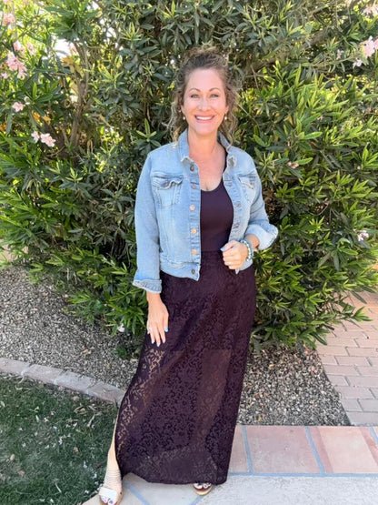 LuLaRoe LuLaRoe Tihane Lace Maxi Skirt - Solid Midnight Plum Lace 