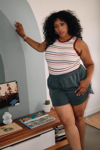 LuLaRoe Davy Rib Tank – Ivory Multicolor Fine Stripe