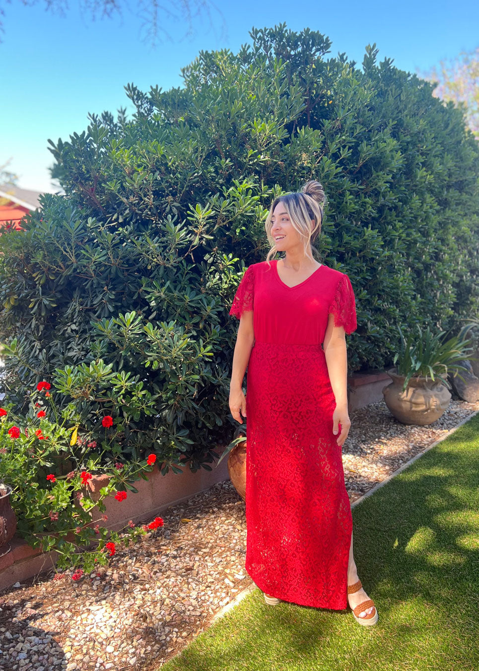 LuLaRoe LuLaRoe Tihane Lace Maxi Skirt - Solid Scarlet Lace Statement 