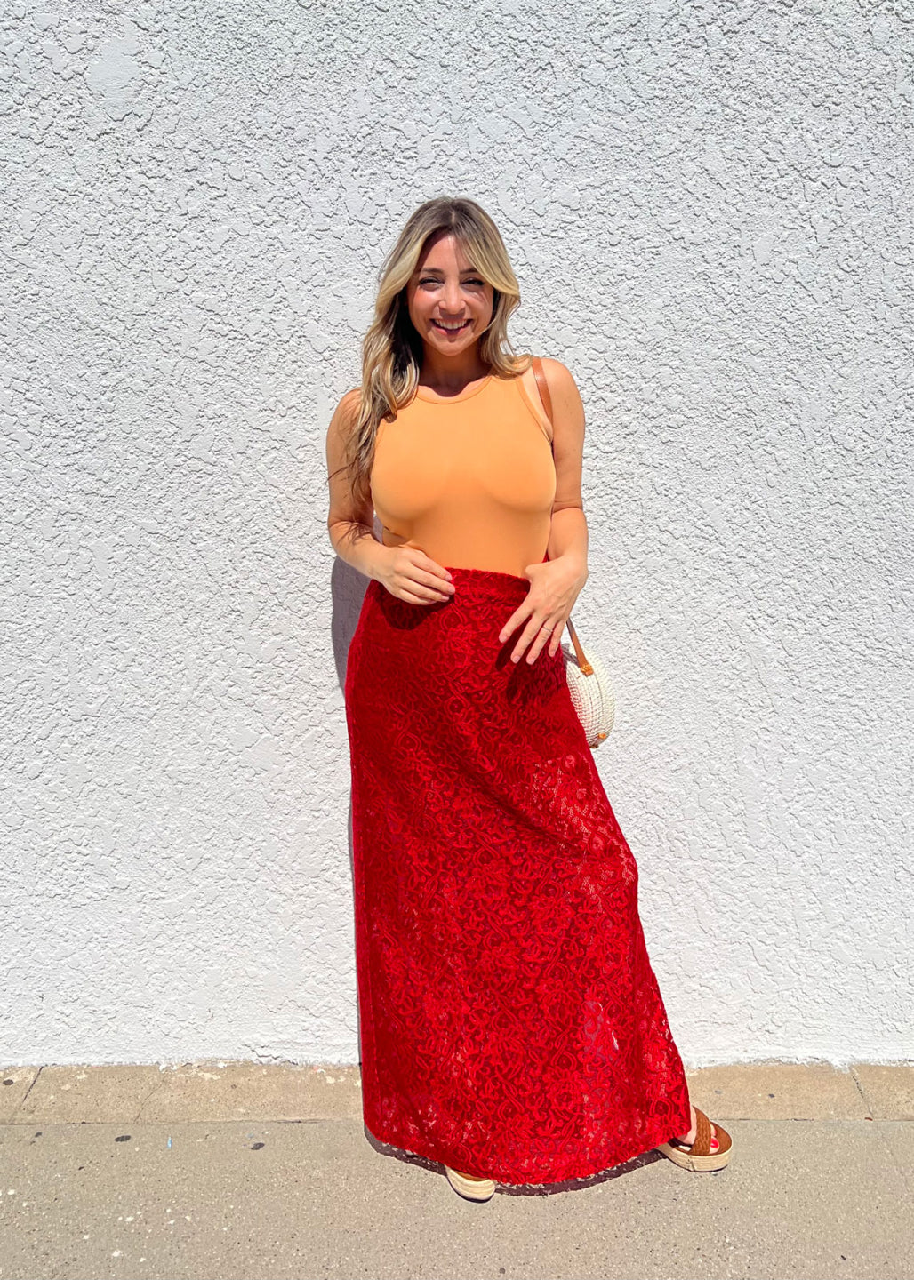 LuLaRoe LuLaRoe Tihane Lace Maxi Skirt - Solid Scarlet Lace Statement 