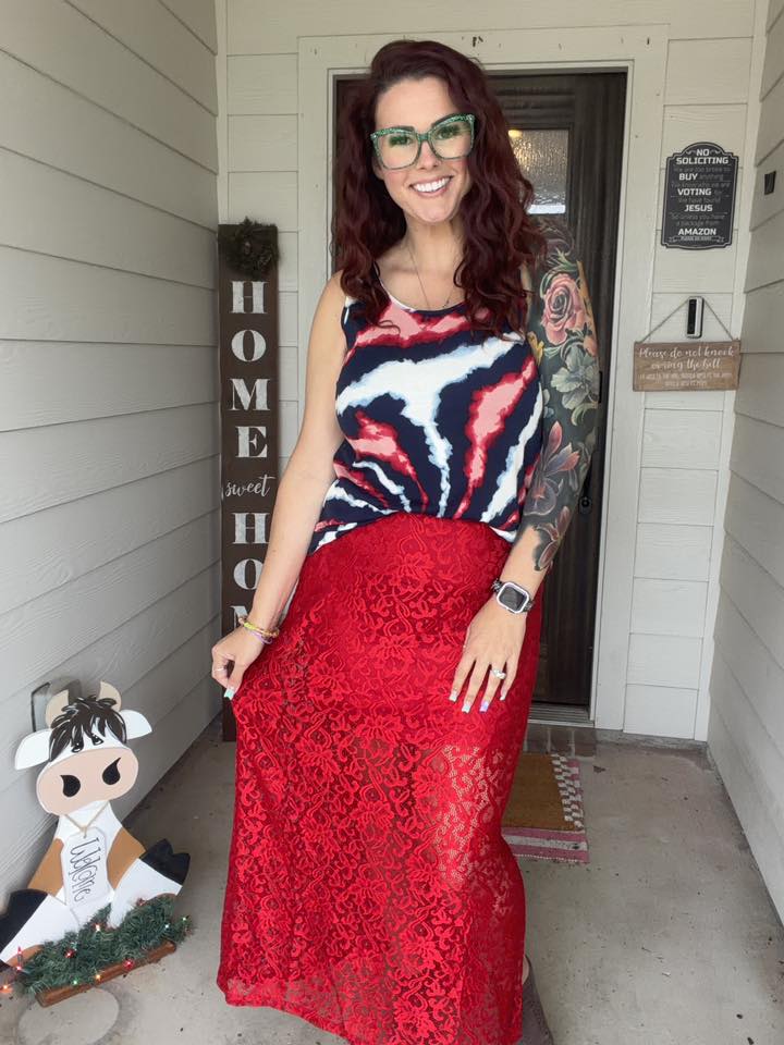 LuLaRoe LuLaRoe Tihane Lace Maxi Skirt - Solid Scarlet Lace Statement 