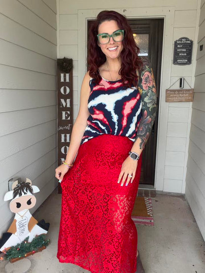 LuLaRoe LuLaRoe Tihane Lace Maxi Skirt - Solid Scarlet Lace Statement 