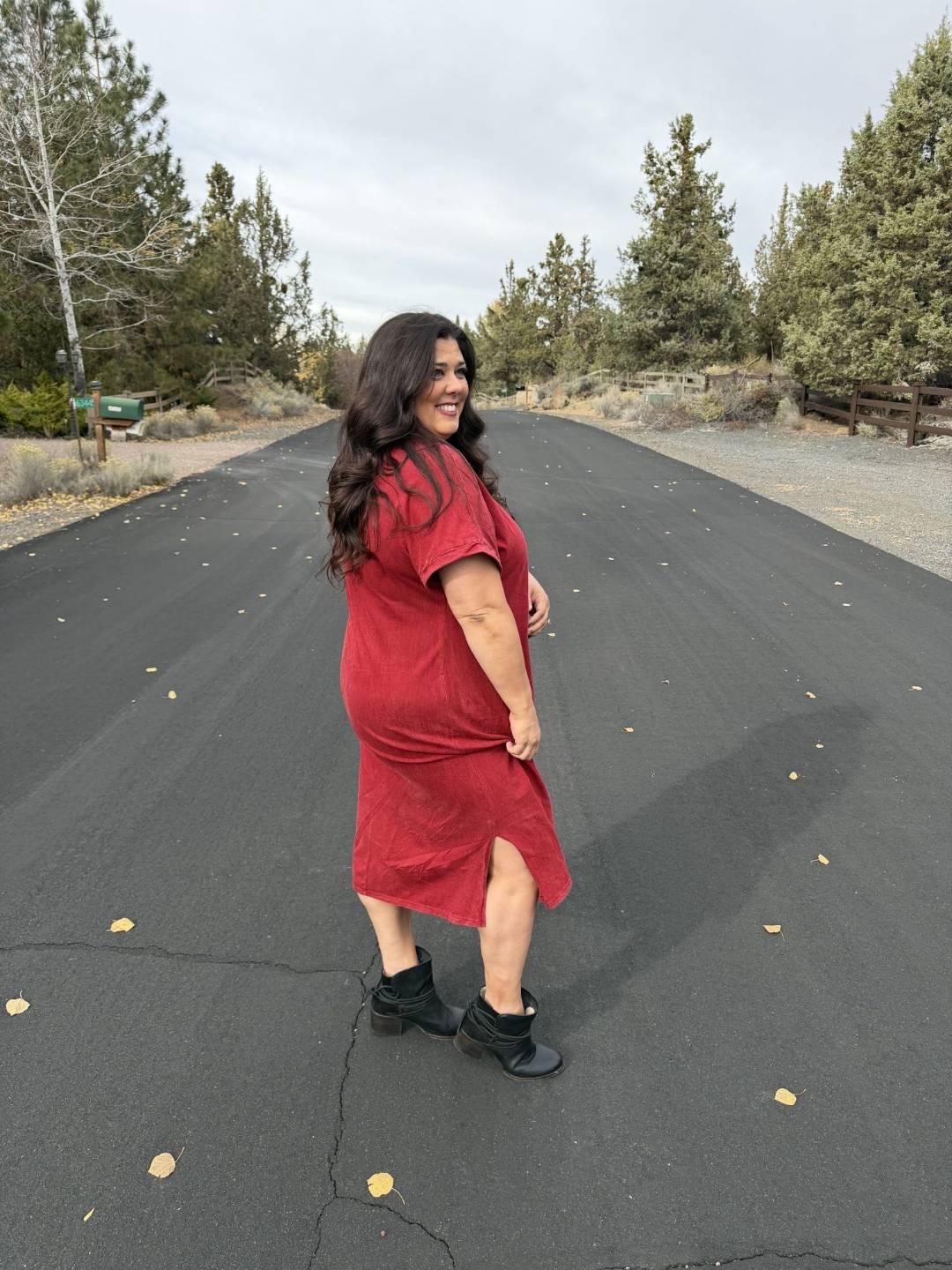 LuLaRoe Leticia Solid Mineral Washed Deep Crimson Red 100% cotton mineral washed midi T-shirt dress - product image 3
