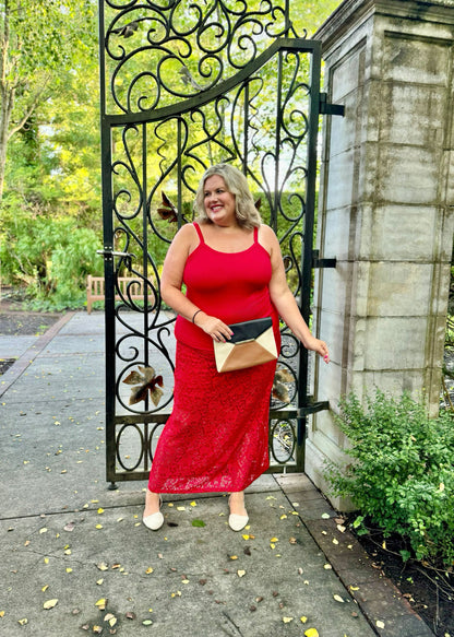 LuLaRoe LuLaRoe Tihane Lace Maxi Skirt - Solid Scarlet Lace Statement 
