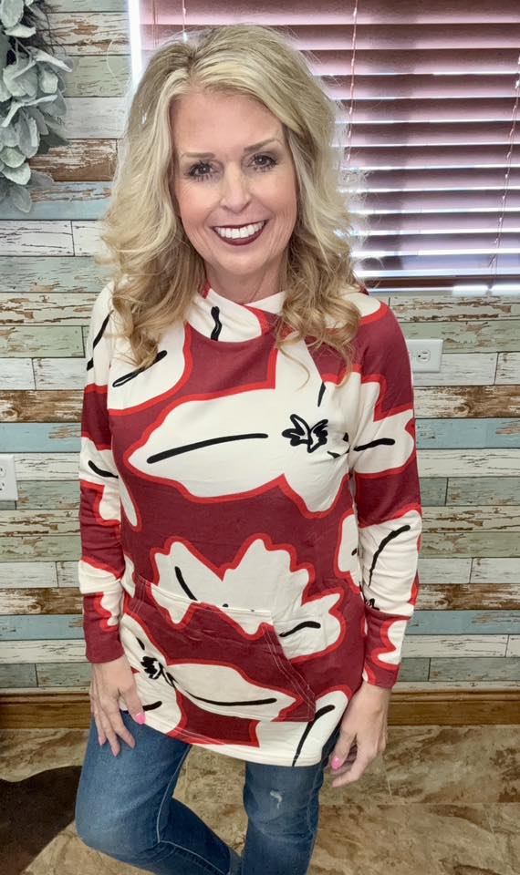 LuLaRoe LuLaRoe Amber Hoodie - Burgundy Bloom Graphic 