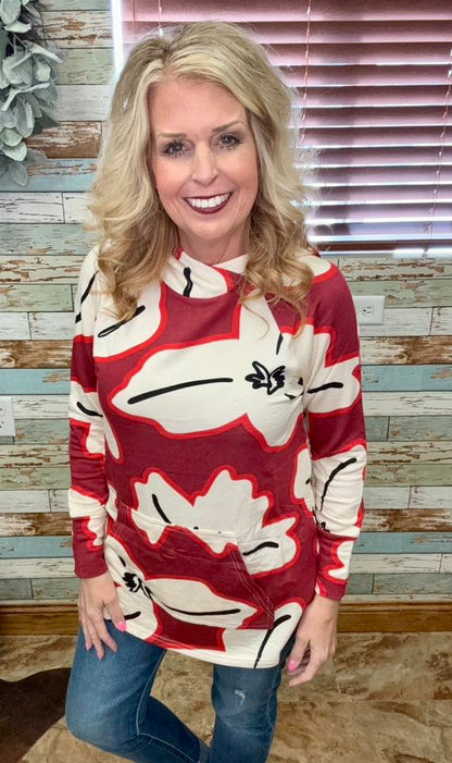 LuLaRoe LuLaRoe Amber Hoodie - Burgundy Bloom Graphic 