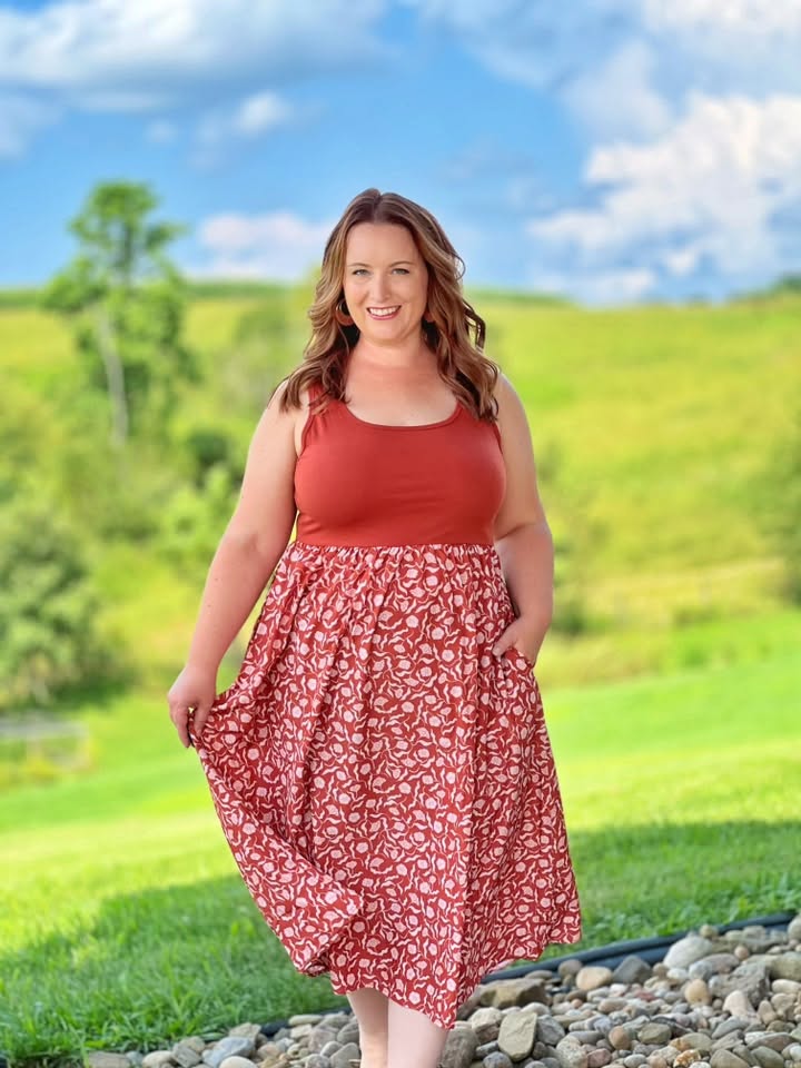 LuLaRoe Madeline Midi Tank Dress - Terracotta Botanical Vine