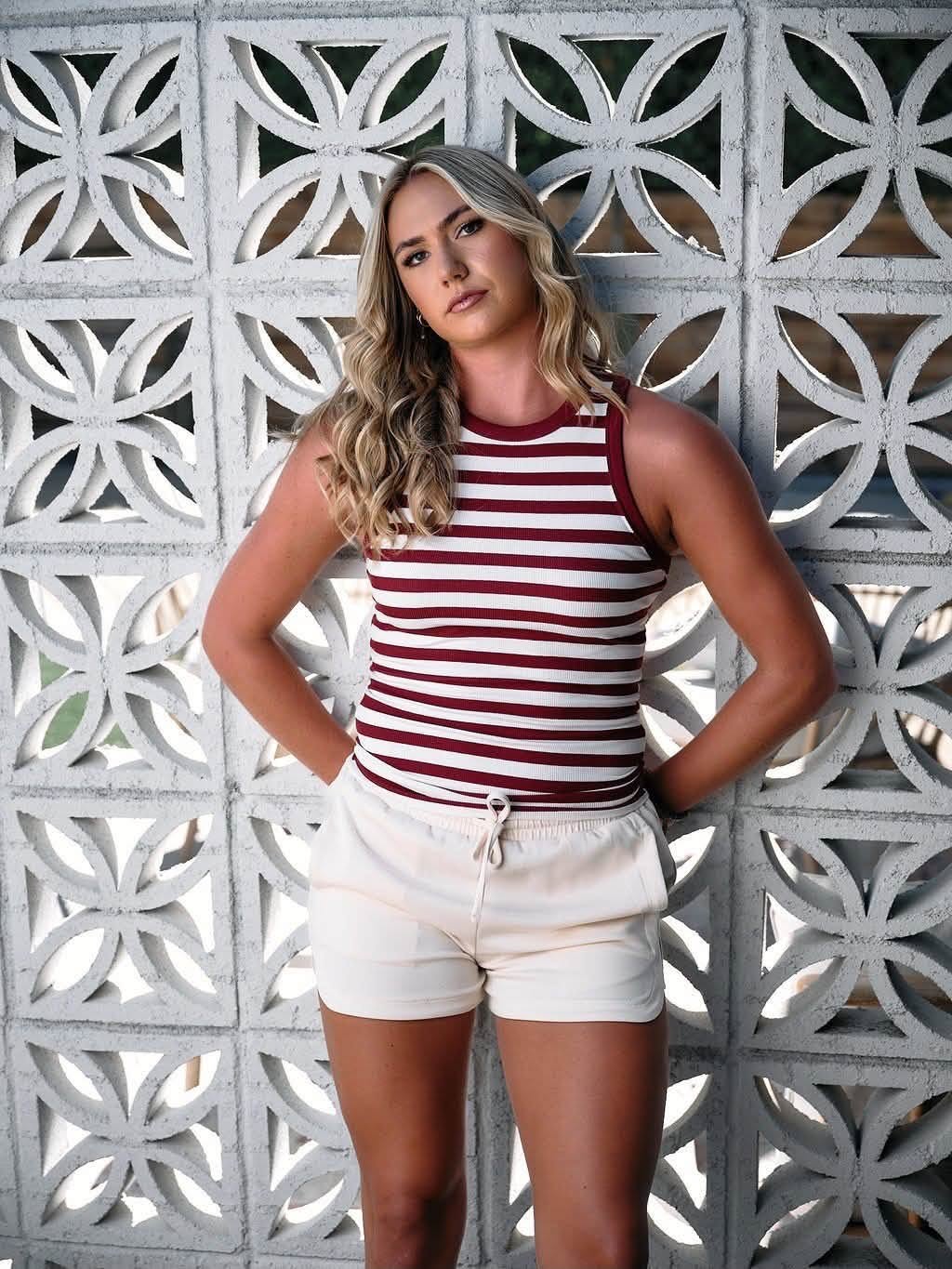 LuLaRoe Davy Rib Tank – Burgundy & Ivory Horizontal Stripe