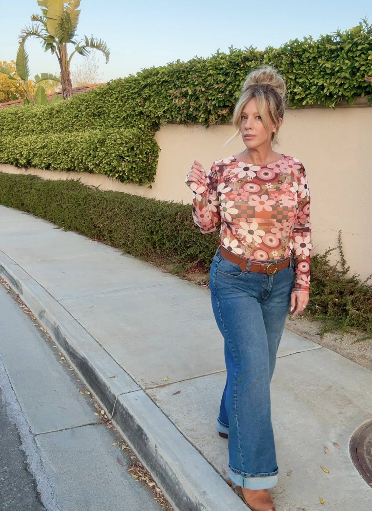 LuLaRoe May Mesh Top - Retro Blossom Block