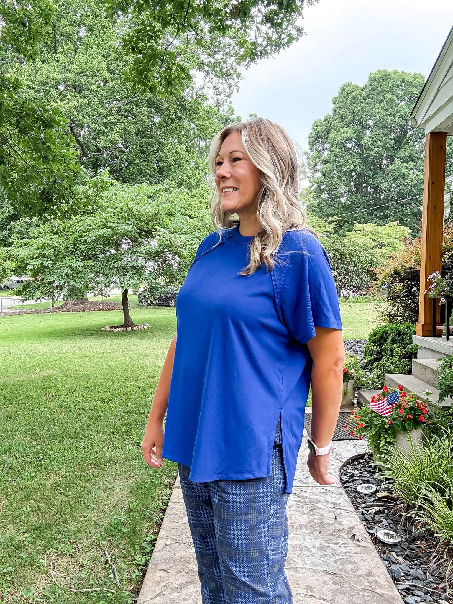 LuLaRoe Melanie Raglan Top in Solid Royal Blue product image.