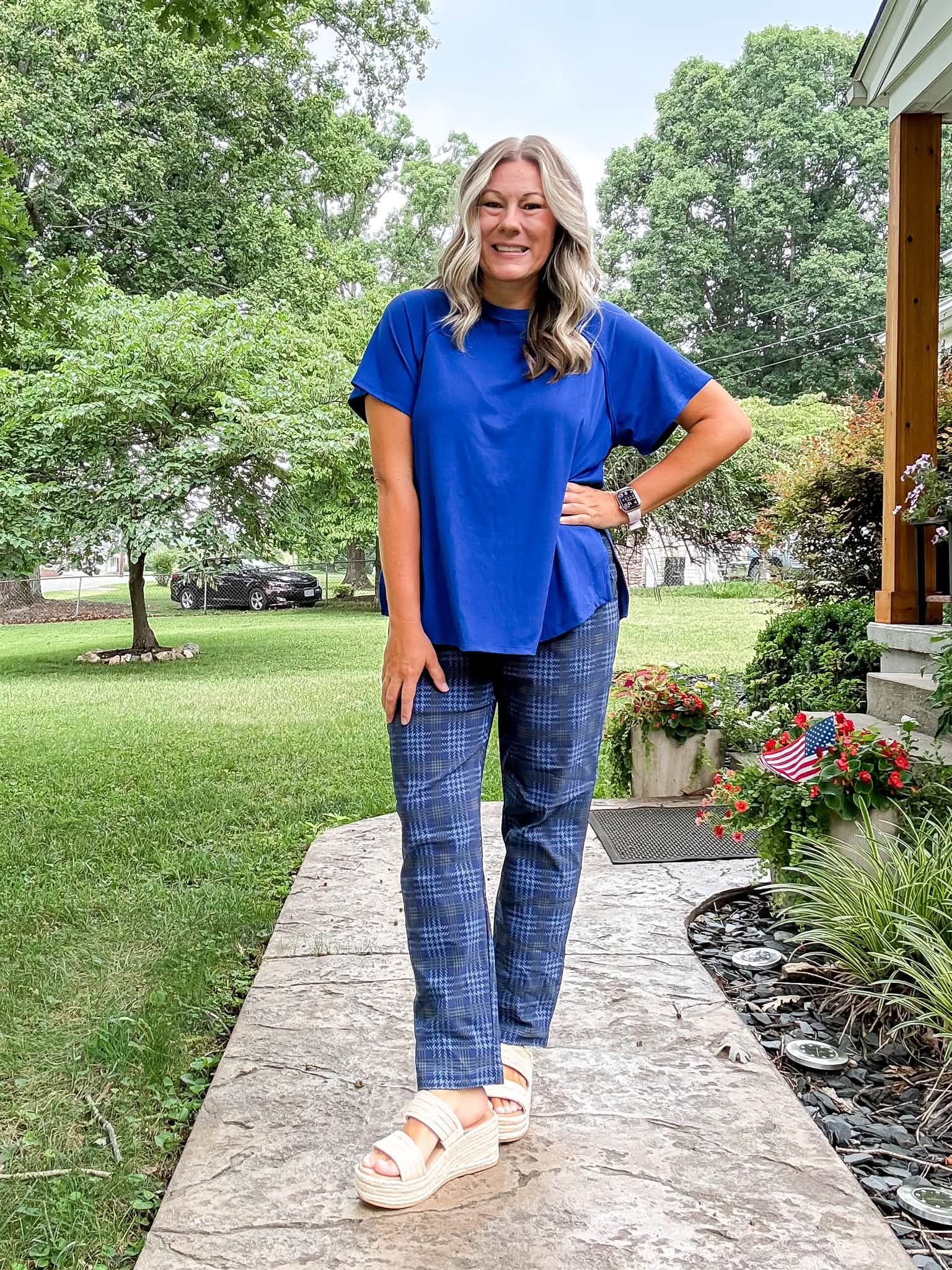 LuLaRoe Melanie Raglan Top in Solid Royal Blue product image.