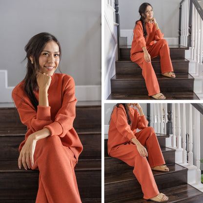 LuLaRoe Cozy Chris Top in Solid Rust Orange - view 3