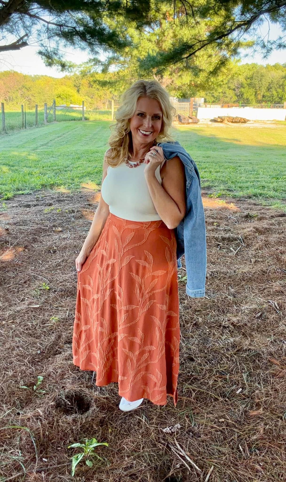 LuLaRoe Aurelia Maxi Skirt - Solid Rust Orange Tonal Leaf Vine - additional view 4