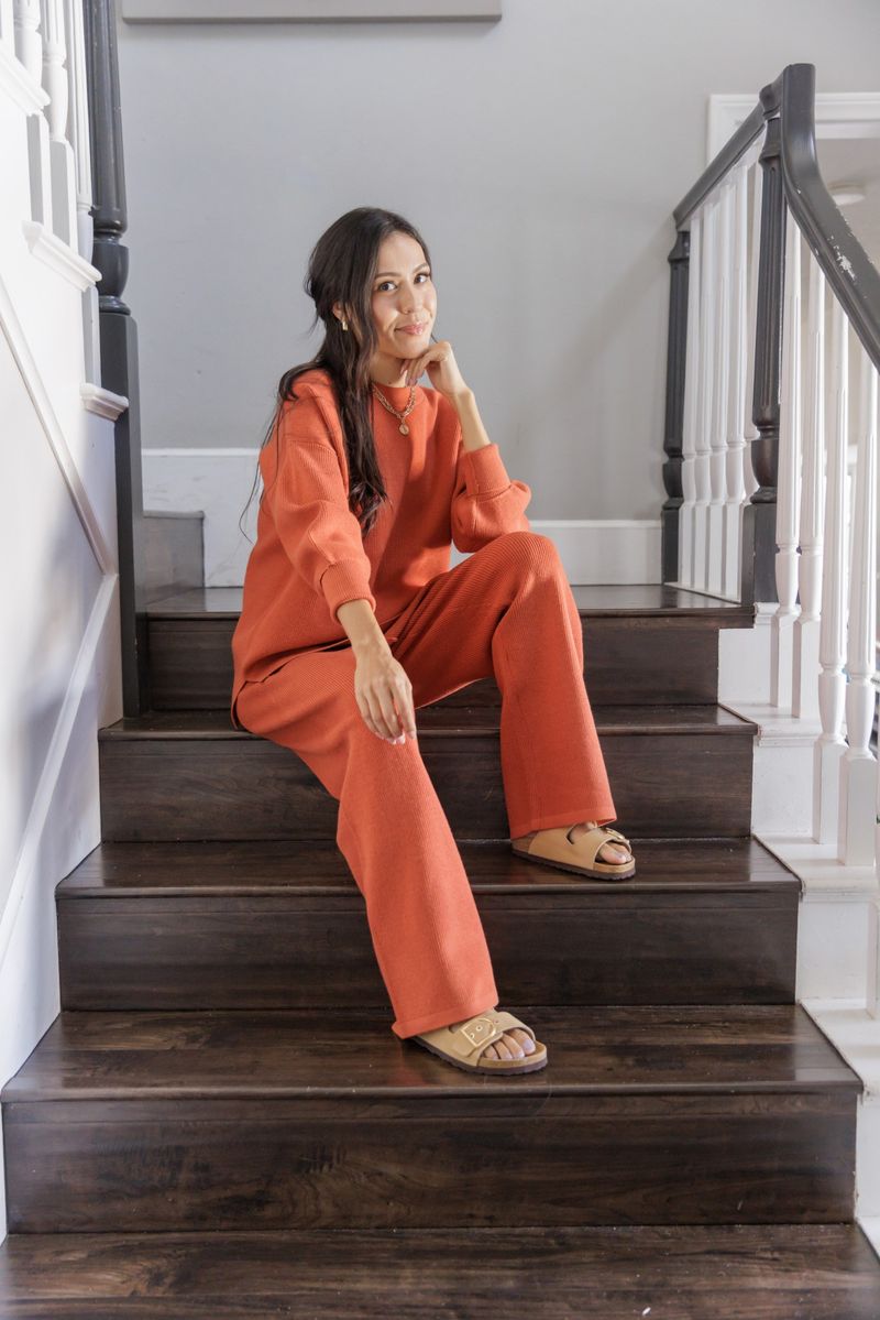 LuLaRoe Cozy Chris Top in Solid Rust Orange - view 6