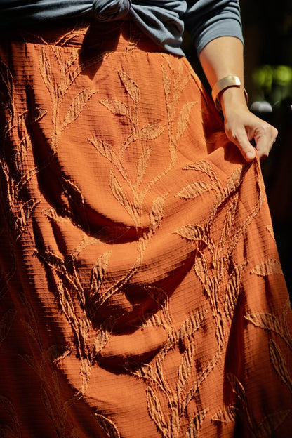 LuLaRoe Aurelia Maxi Skirt - Solid Rust Orange Tonal Leaf Vine - additional view 1