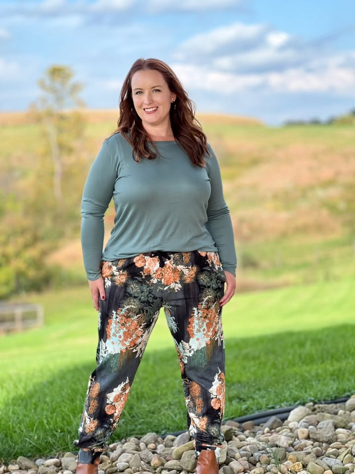 LuLaRoe Essential Long Sleeve Top Solid Dusty Sage - women’s crewneck stretch baby rib long sleeve shirt, product photo 4