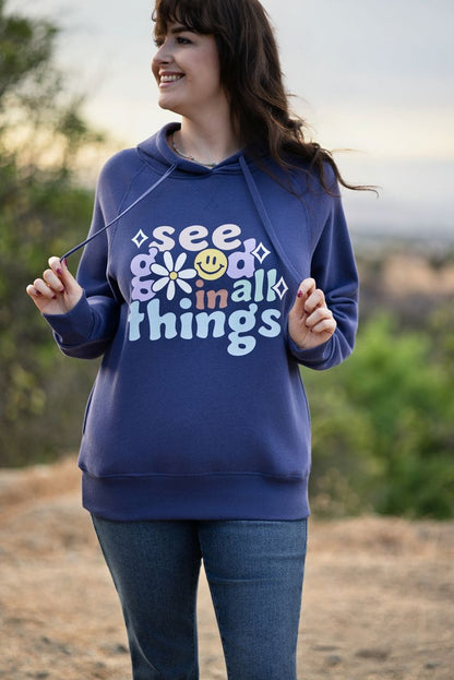 LuLaRoe Graphic Hoodie - Dusty Navy See Good in All Things Graphic