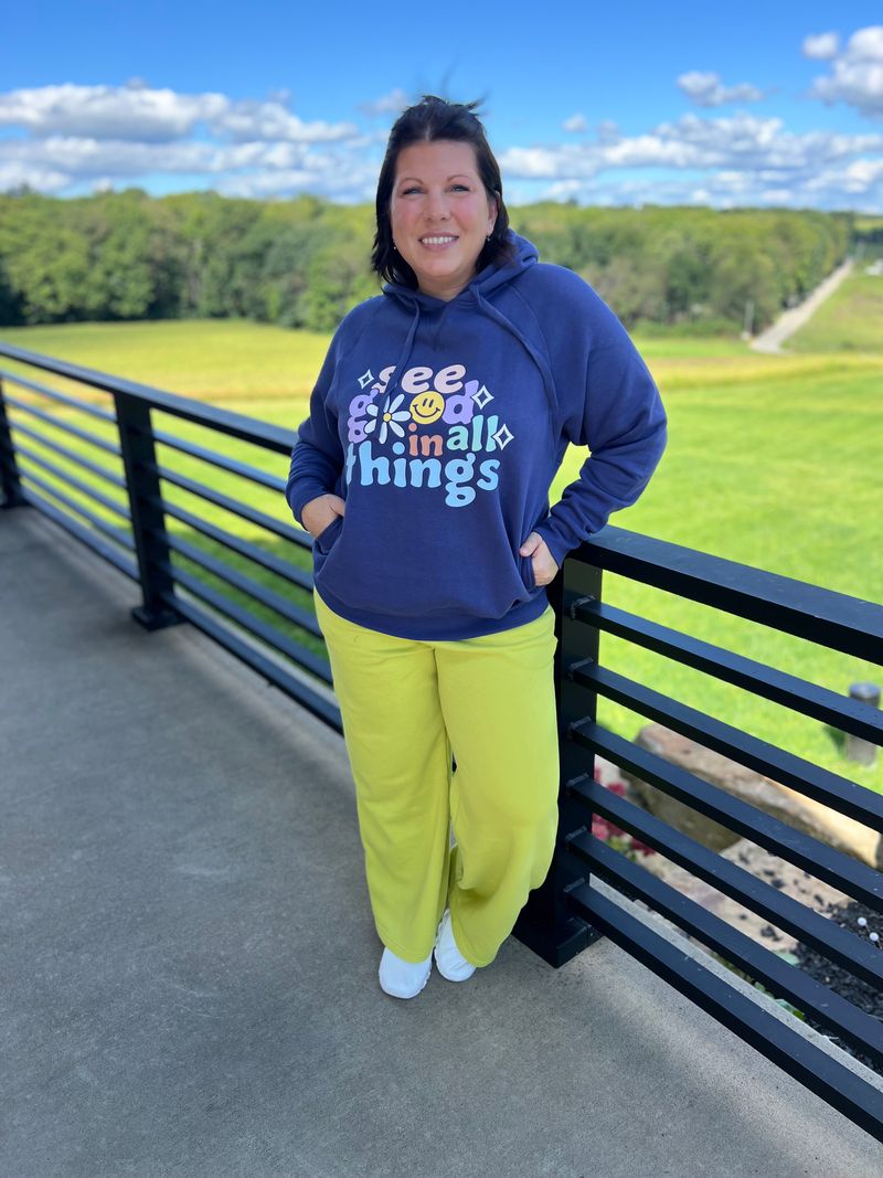 LuLaRoe Graphic Hoodie - Dusty Navy See Good in All Things Graphic