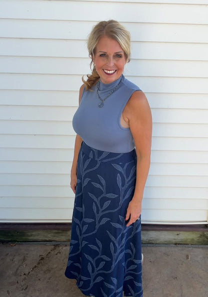 LuLaRoe Ramona Mock Neck Tank – Solid Slate Blue outfit and fit photo