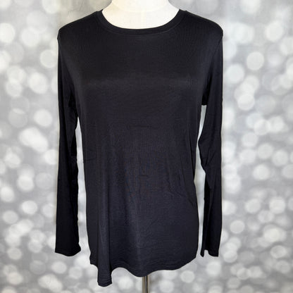 LuLaRoe Essential Long Sleeve Top Solid Black - women’s crewneck stretch baby rib long sleeve shirt, product photo 2