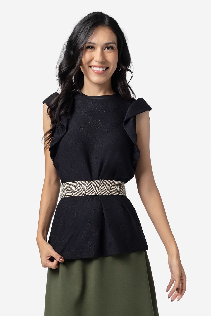 LuLaRoe LeeAnn Ruffle Sleeve Top - Solid Black