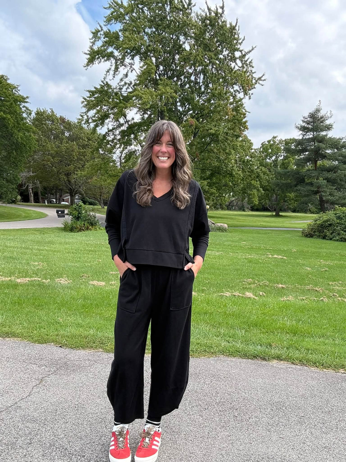 Lifestyle view 3 of the LuLaRoe Wendy Easy Barrel Pull-On Pant in Solid Black