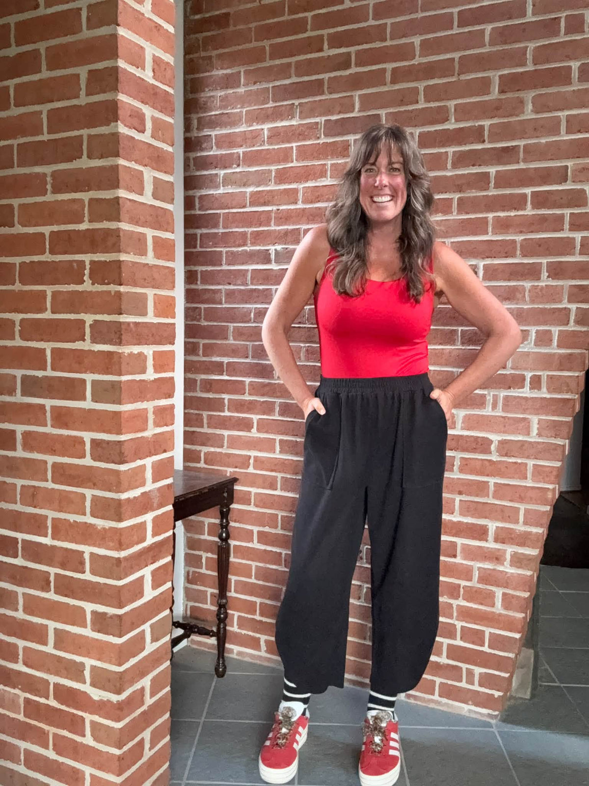 Lifestyle view 7 of the LuLaRoe Wendy Easy Barrel Pull-On Pant in Solid Black